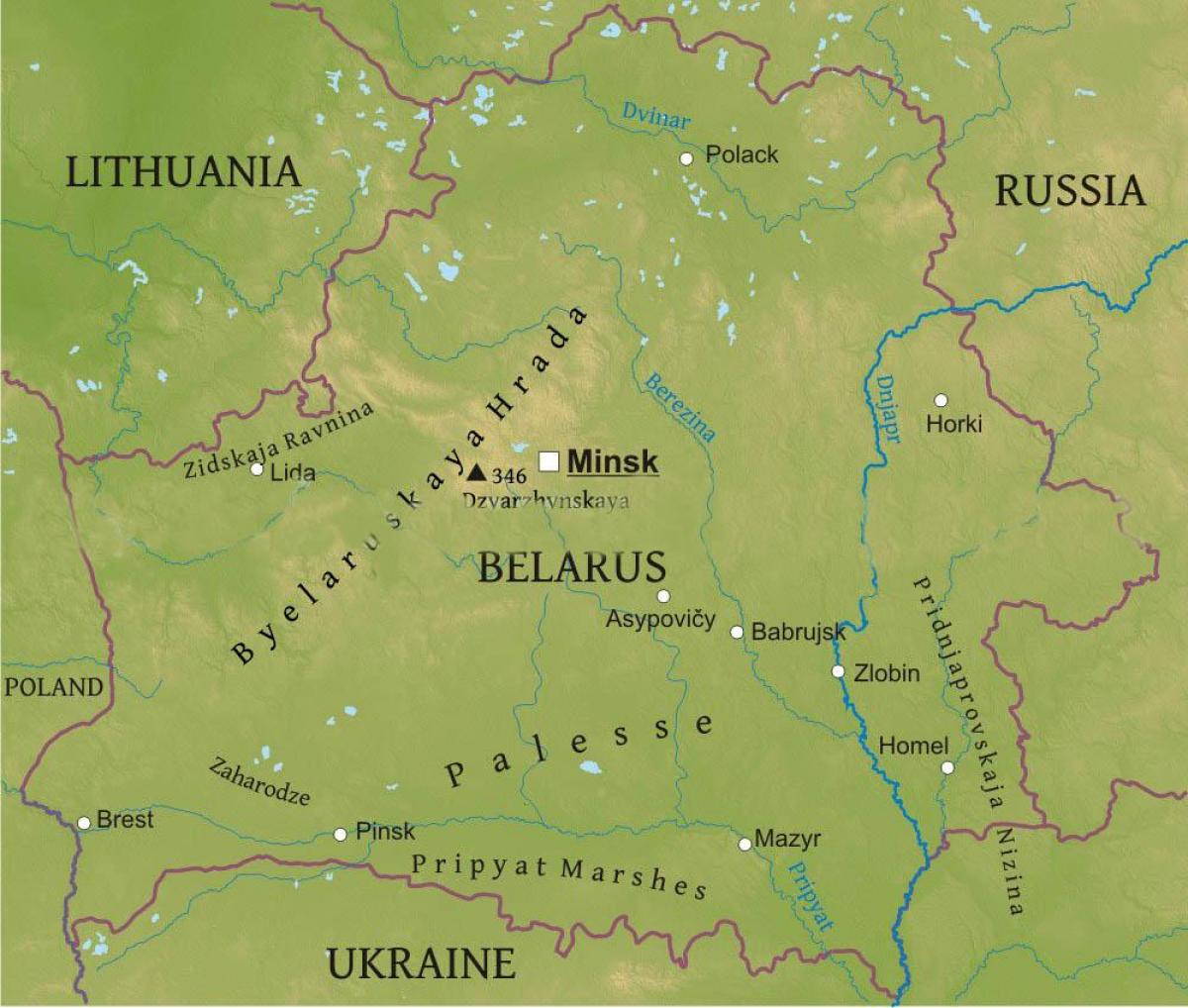 Карта Білорусі фізична